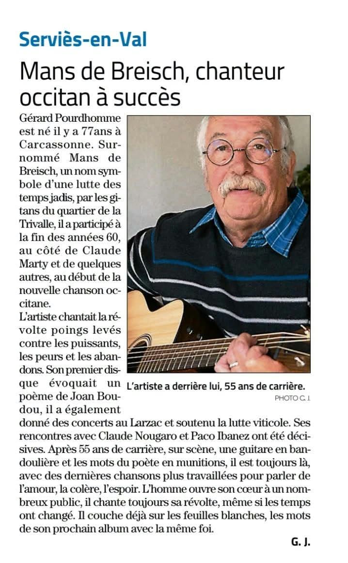 article de presse consacré à Mans de Breish article de presse consacré à Mans de Breish