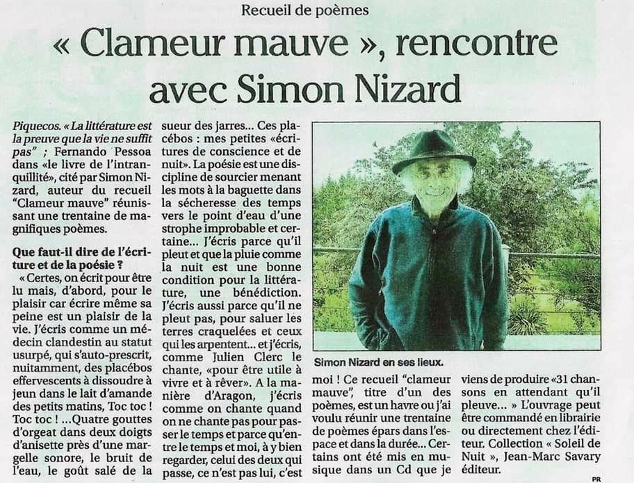 ARTICLE DU PETIT JOURNAL POUR CLAMEUR MAUVE