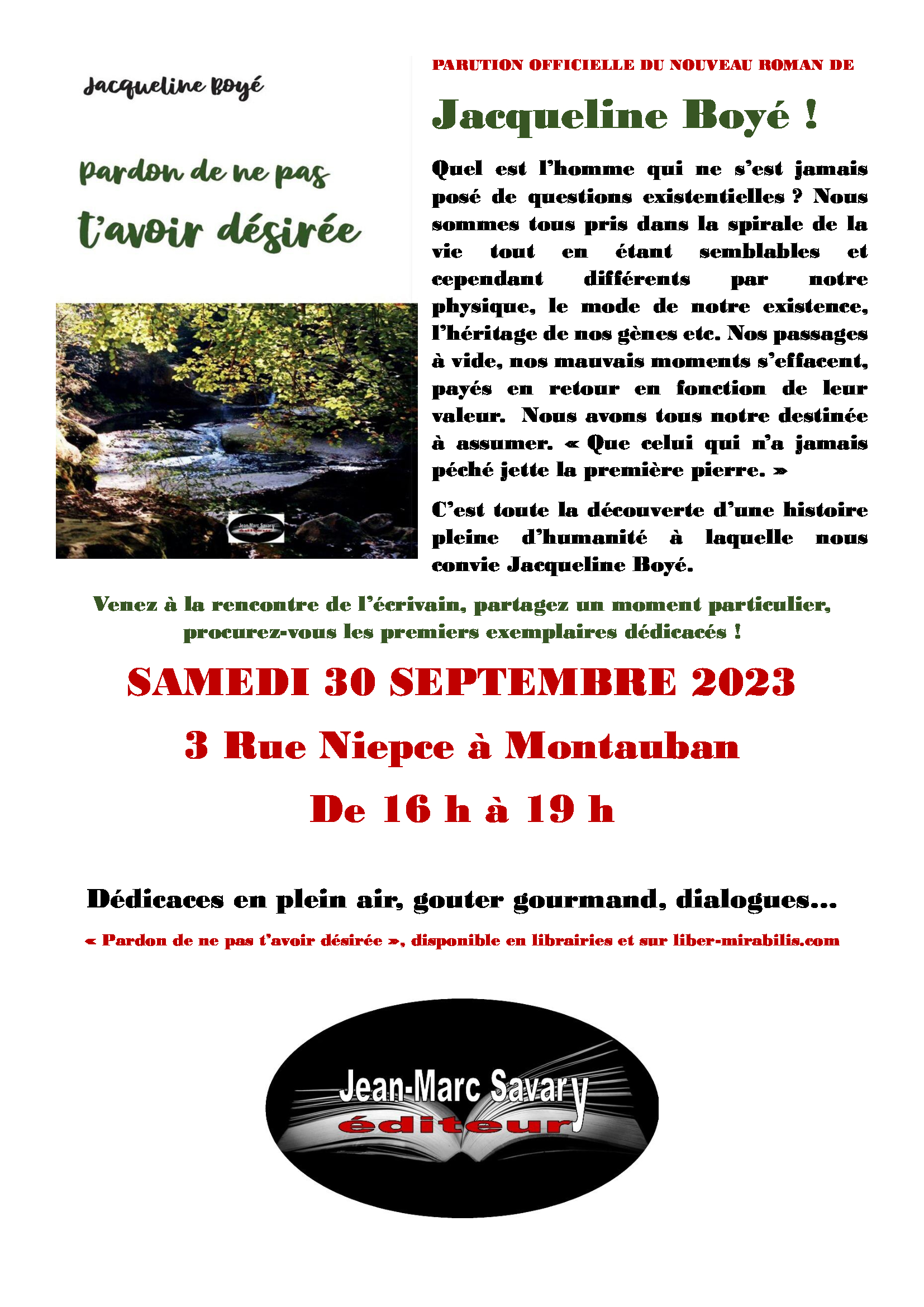 parution officielle du nouveau roman de Jacqueline Boyé